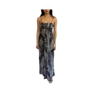 Nina Austin long  print dress w/ bead accents